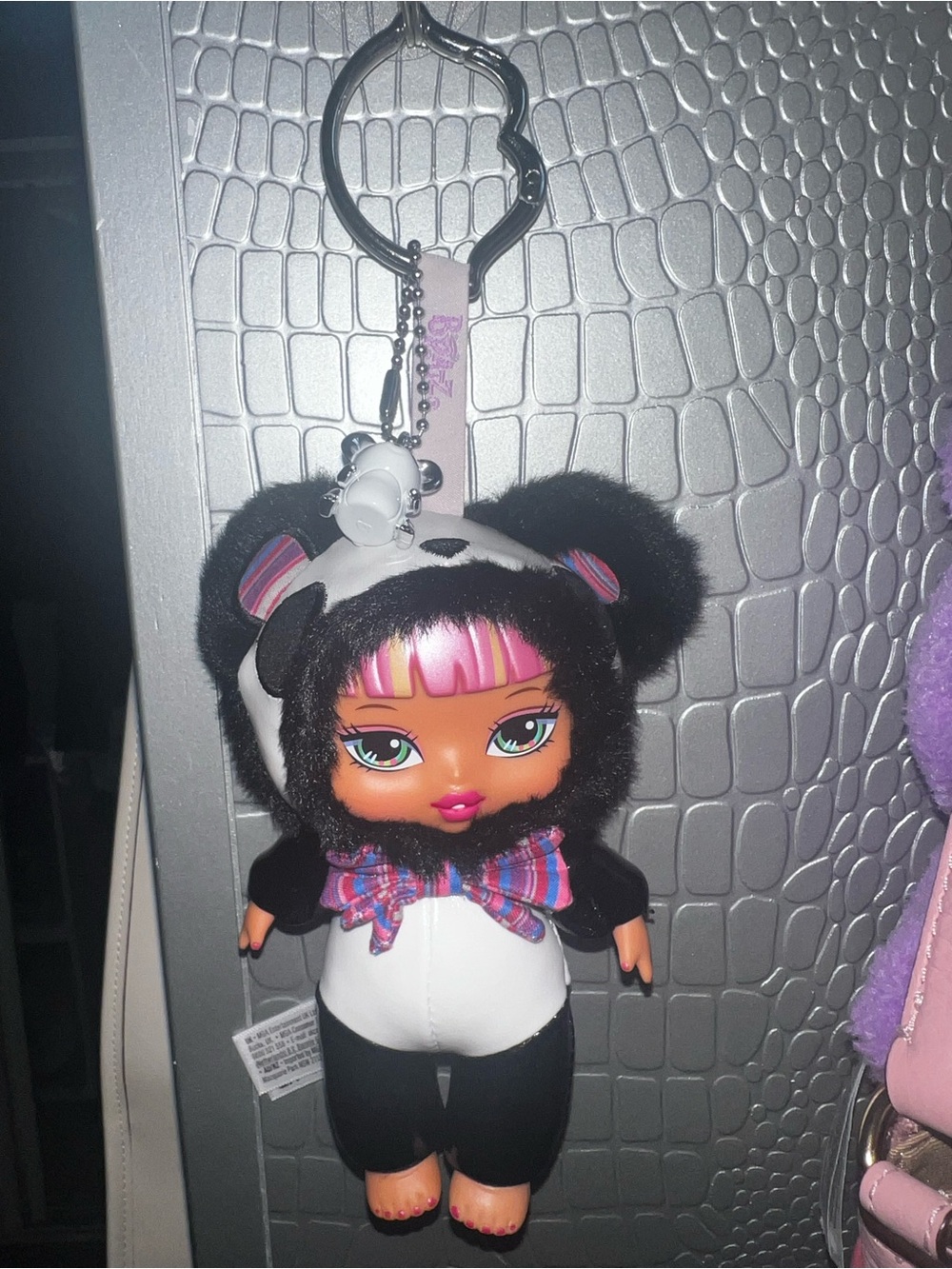 Bratziez Cute Black & White Panda Doll Keychain with Pink Accents